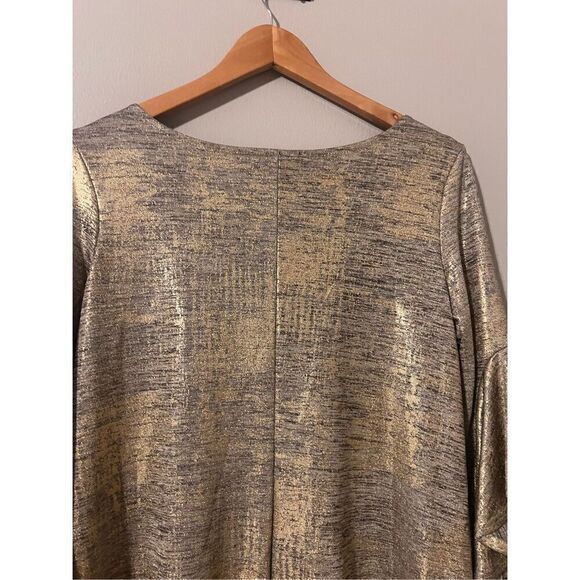 Gibson Latimer S Ruffle Statement Sleeve Cocktail Mini Dress Gold Metallic Party - Picture 7 of 10